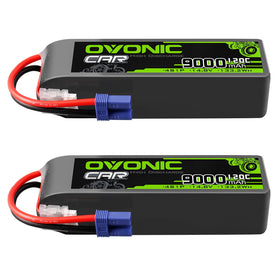 OVONIC 4S LiPo battery front view with EC5 plug for strong RC power