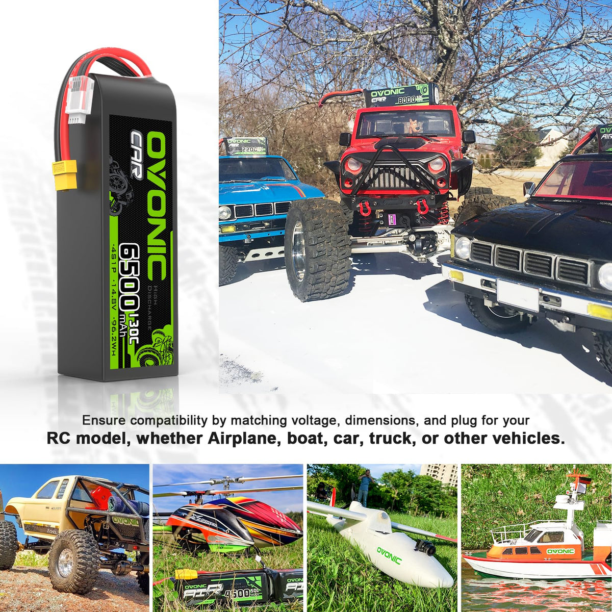 OVONIC 4S LiPo battery in use inside an RC car for extended play.