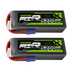 OVONIC 5200mAh 22.2V 6S LiPo battery with EC5 connector for longer RC flights.