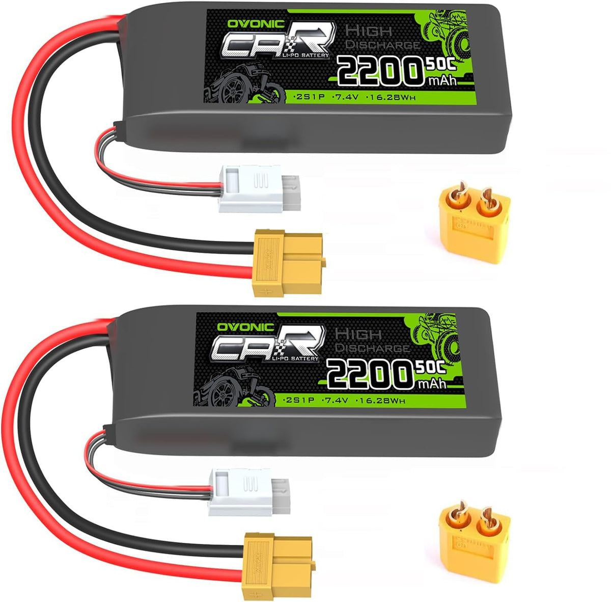 OVONIC 7.4V LiPo 2200mAh battery with XT60 plug for high‑drain RC power