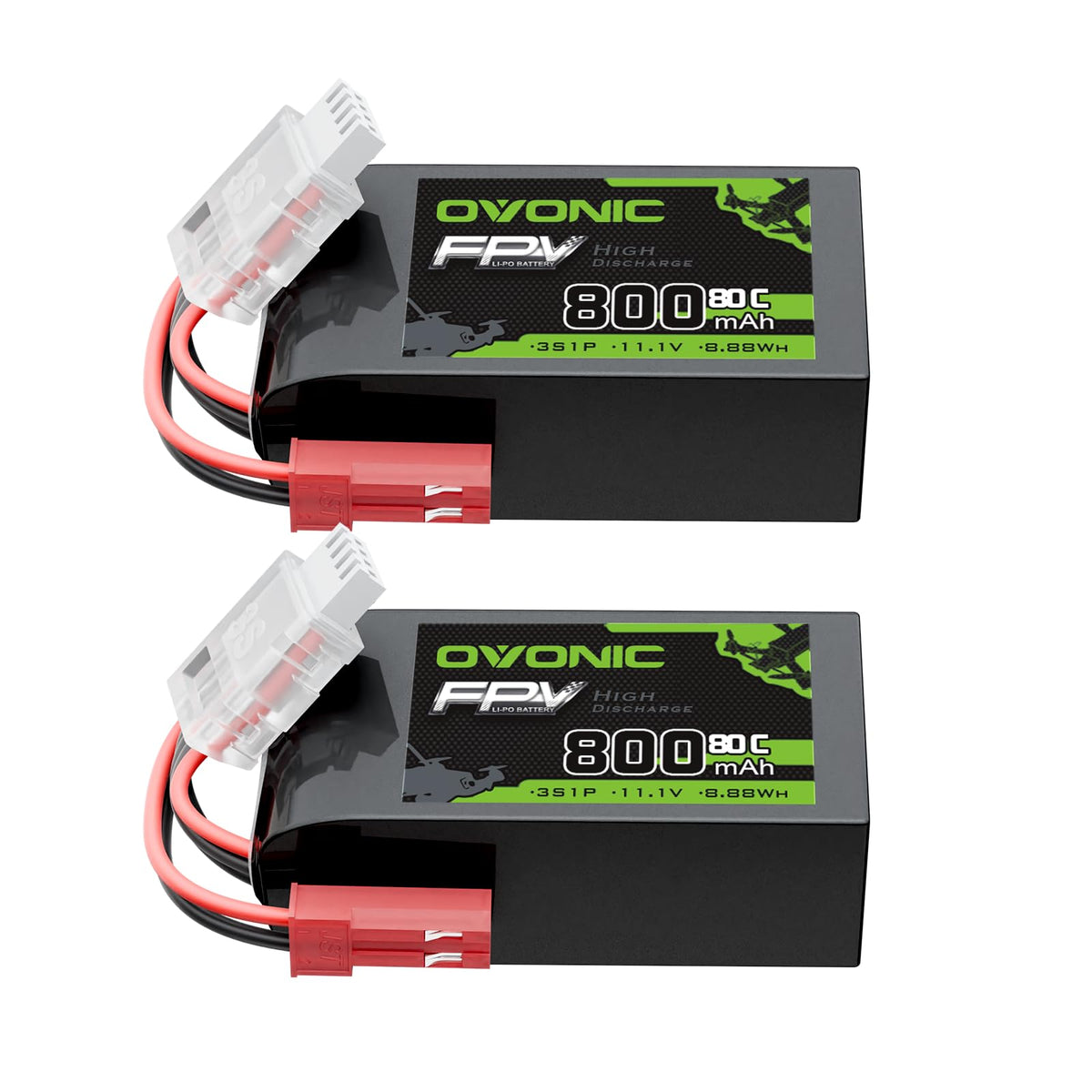 OVONIC 11.1V 800mAh LiPo battery with JST plug for RC models.