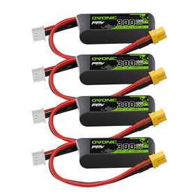 OVONIC 7.6V 300mAh LiPo battery front view, compact 2S pack for RC models.