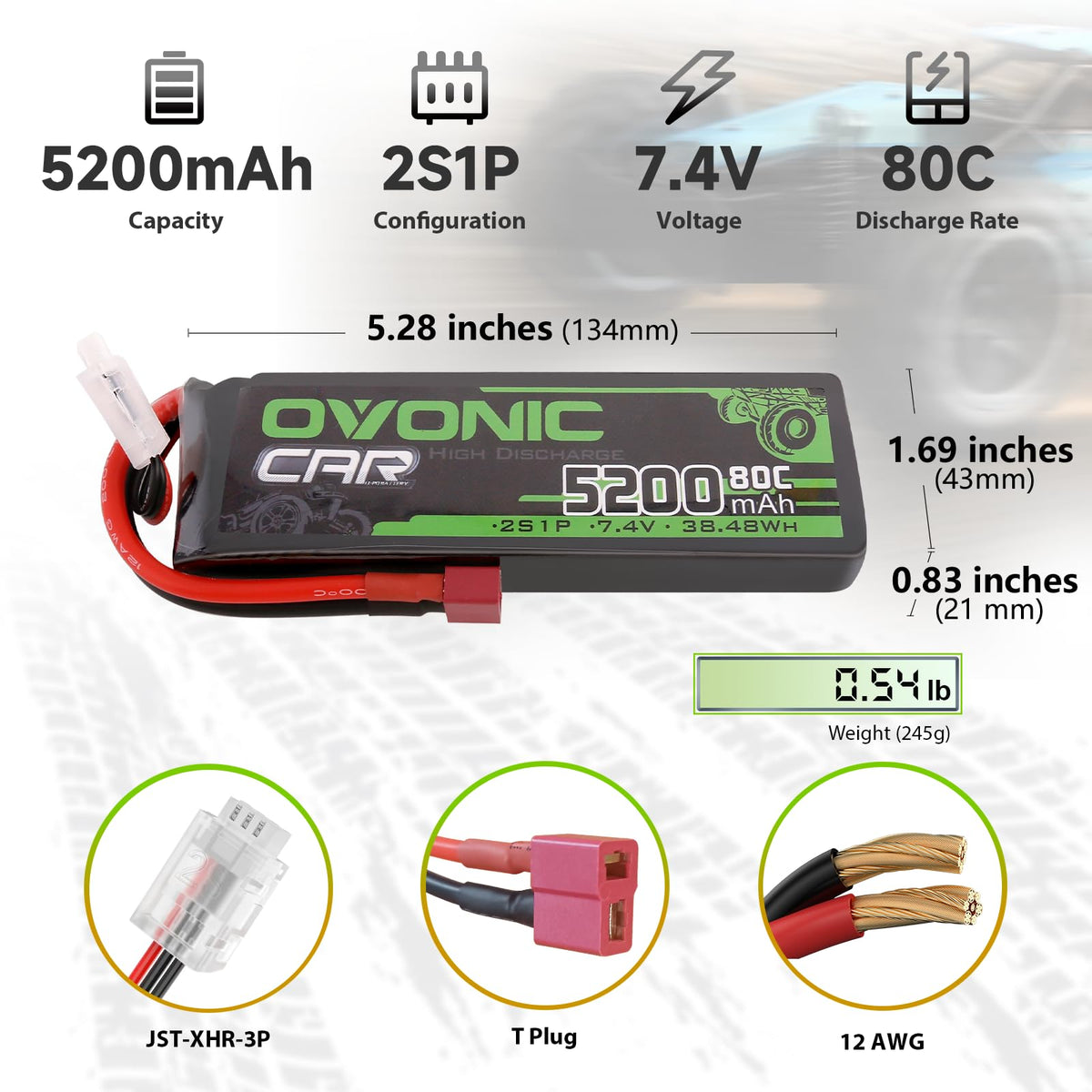 OVONIC battery dimensions 131x42x19mm for precise fit