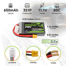 OVONIC battery dimensions 58x31x16mm for compact FPV packs