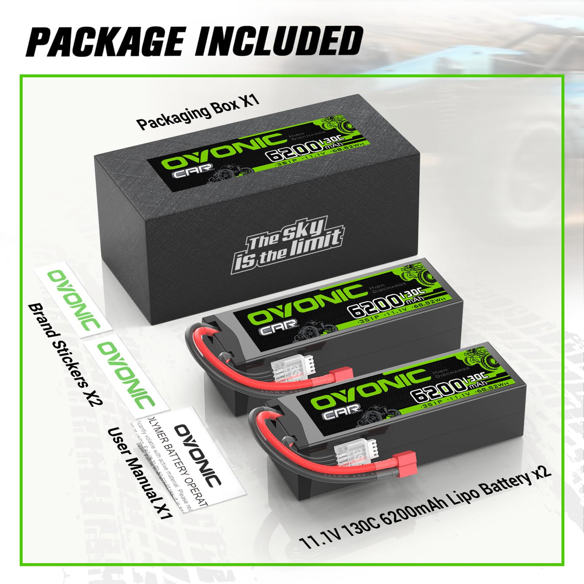 OVONIC battery packaging includes 2 batteries and user manual for easy setup.