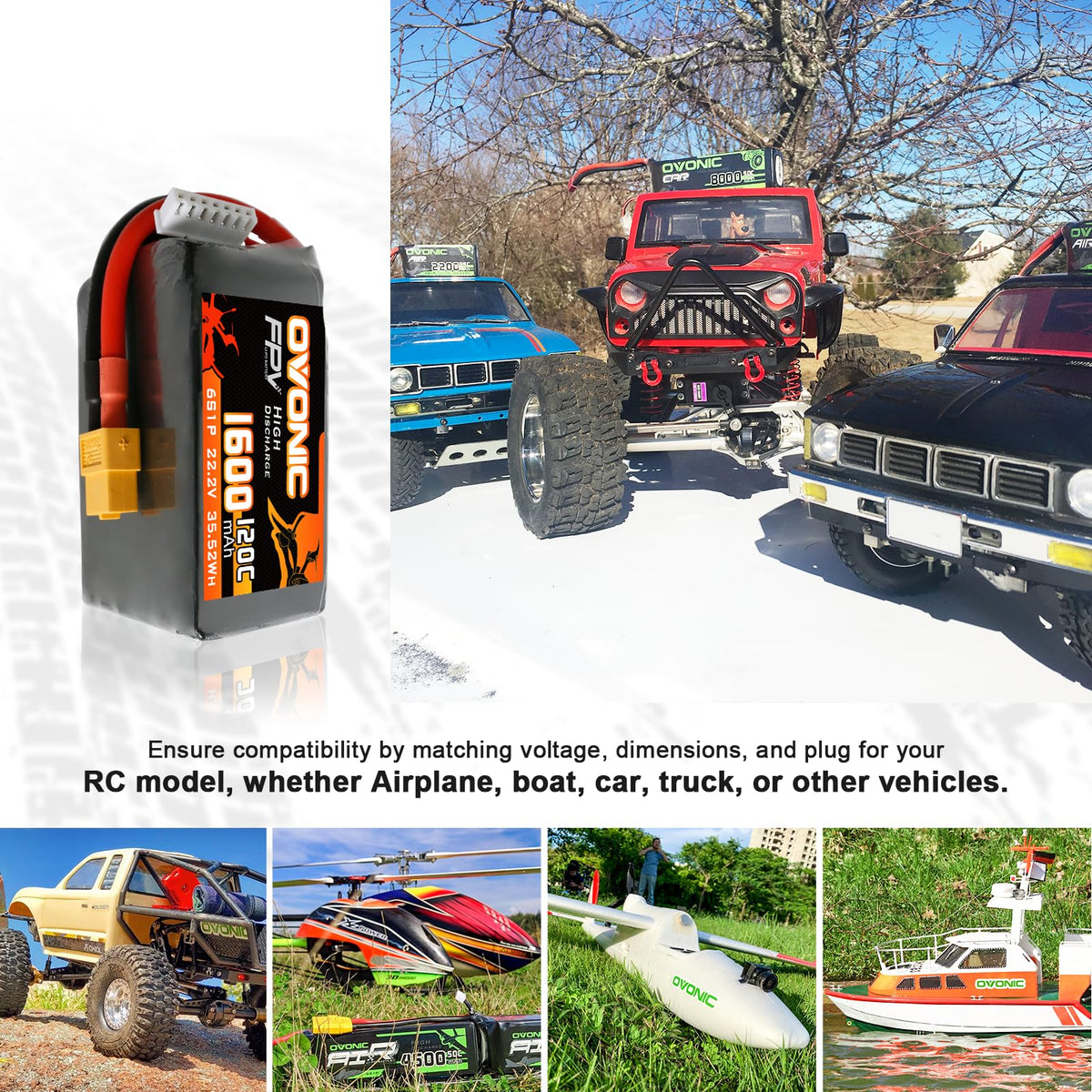 OVONIC battery compatible with FPV 6S drones for extended sessions.