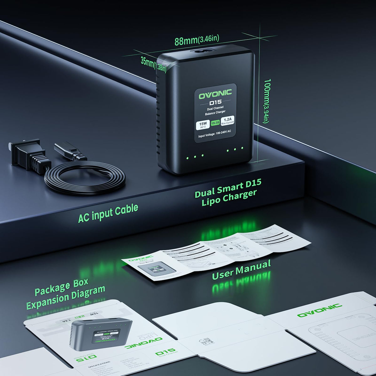 OVONIC D15 LED indicator alerts to abnormal battery conditions for safer charging.