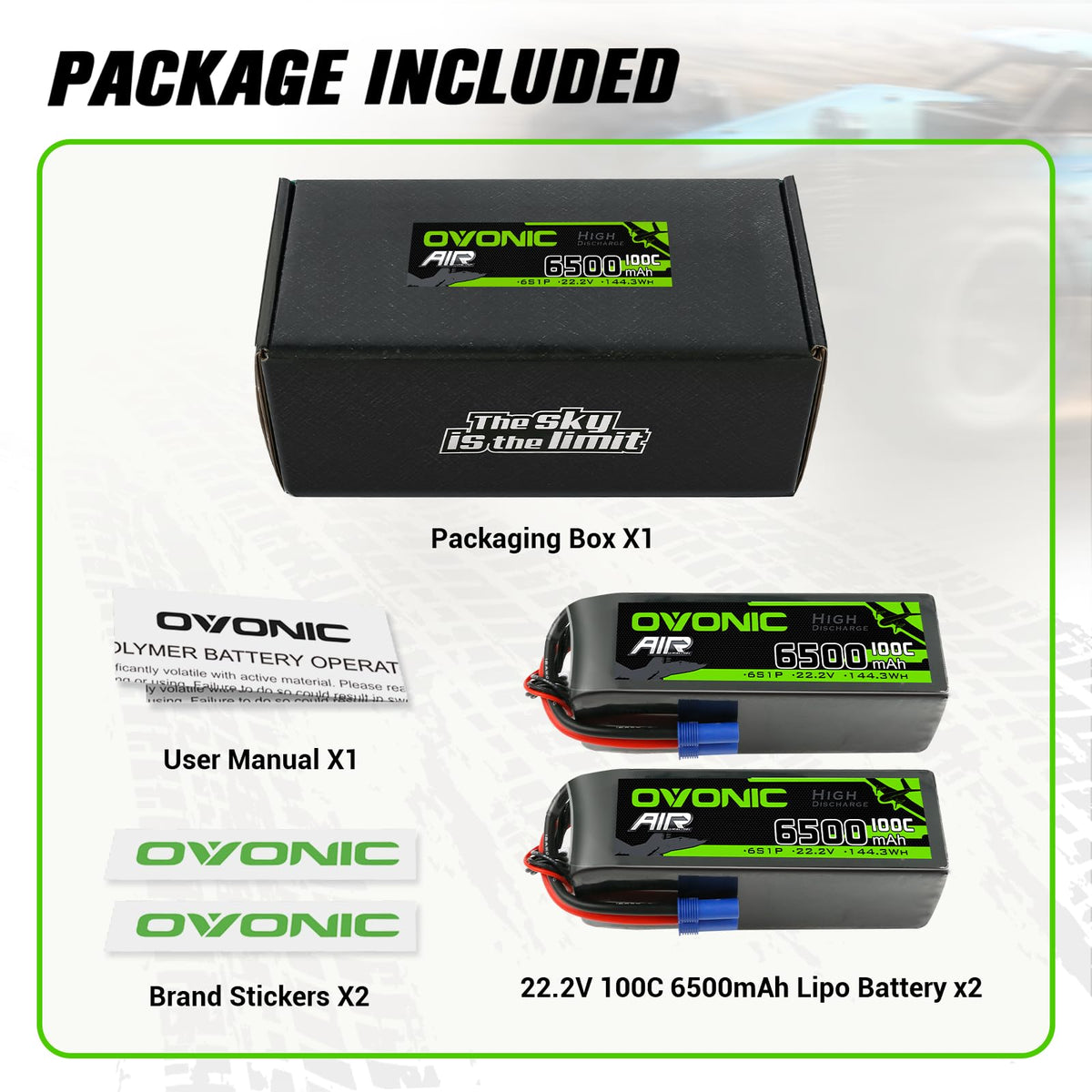 OVONIC Lipo battery with compact size for easy mounting and balanced power