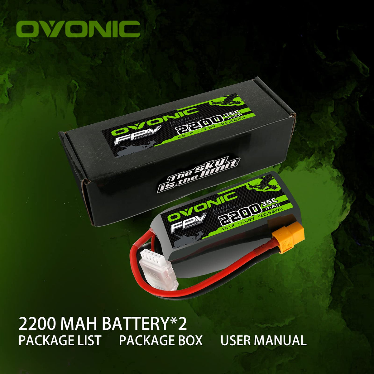OVONIC 4S battery compatible with long-range FPV setups.