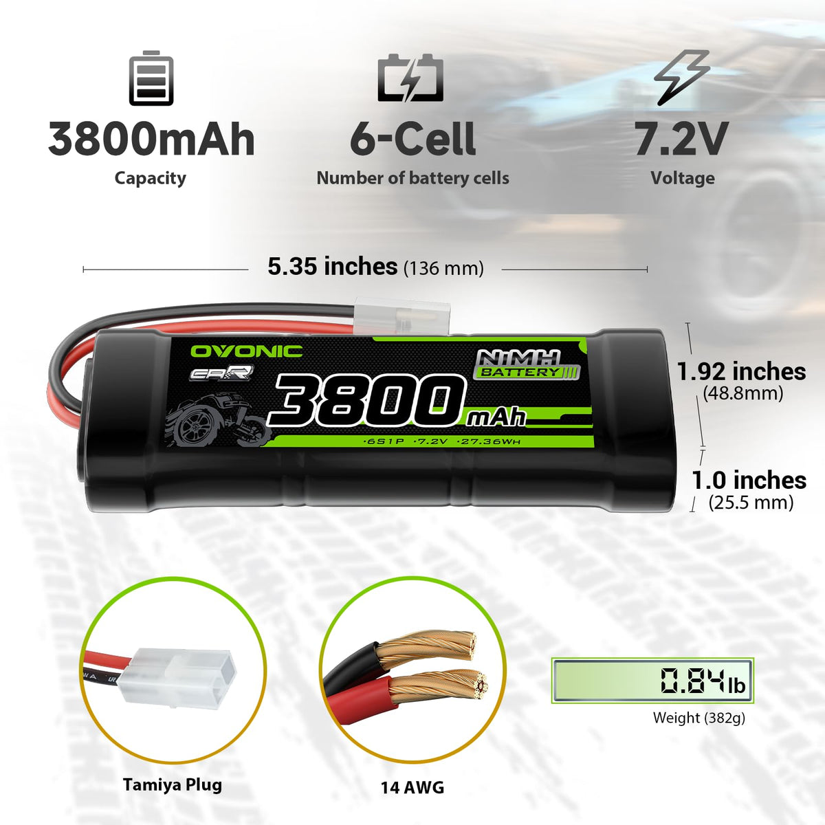 OVONIC NiMH battery with TMY connector ready for RC models