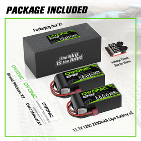 Box contents show batteries, voltage checker, stickers, and manual for quick setup