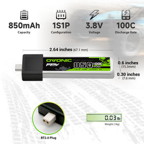 Compact OVONIC battery fits tight RC setups with light weight