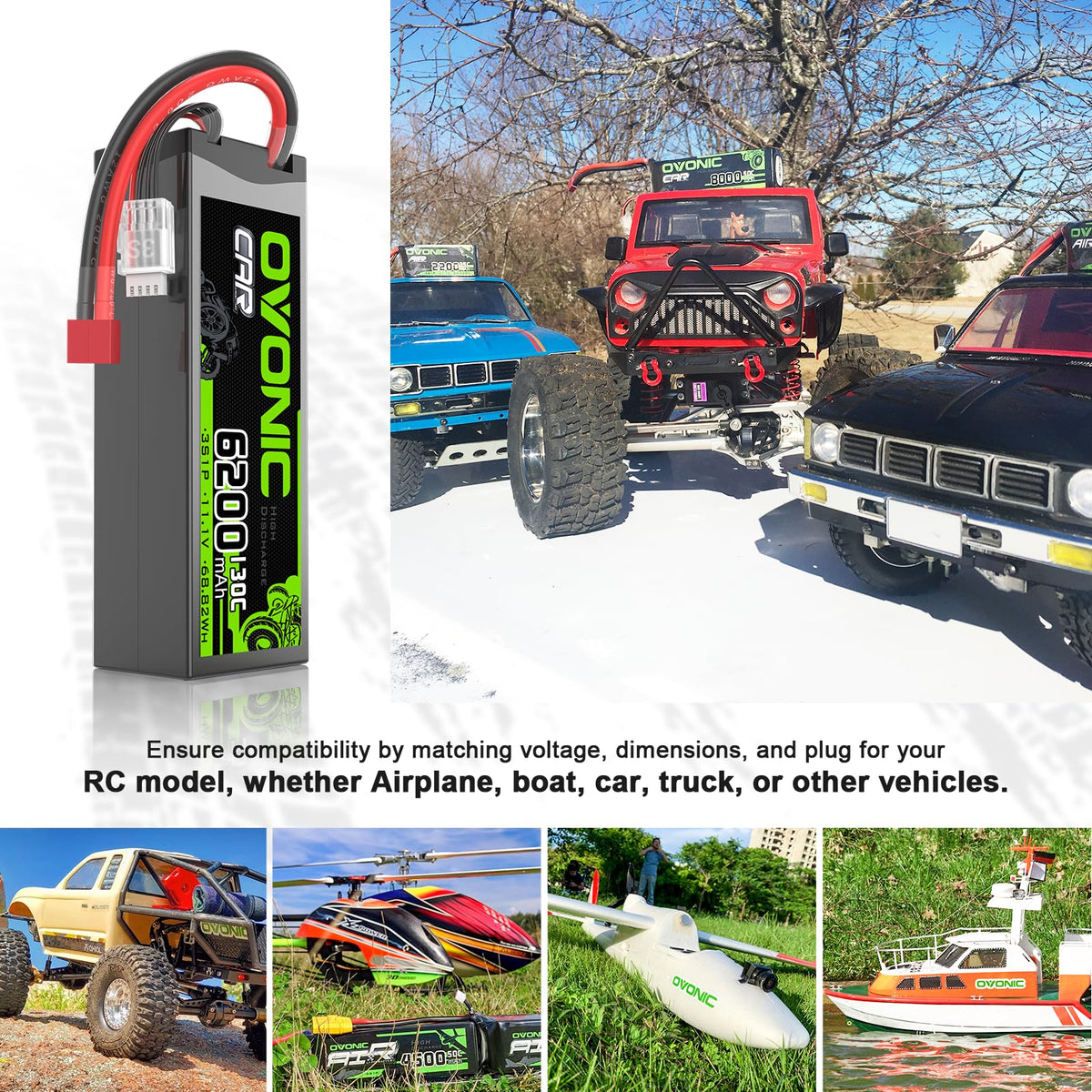RC car setup with OVONIC battery demonstrates real-world performance and quick swaps.