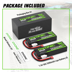 OVONIC 2S LiPo battery installed in an RC car for extended run time