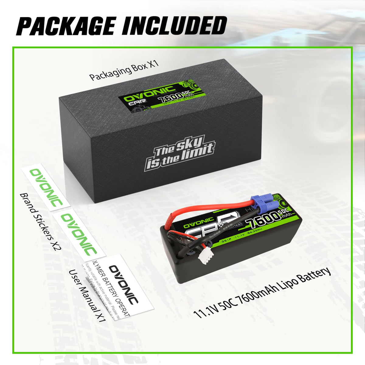 OVONIC compatible with popular 1/8 and 1/10 scale RC vehicles.