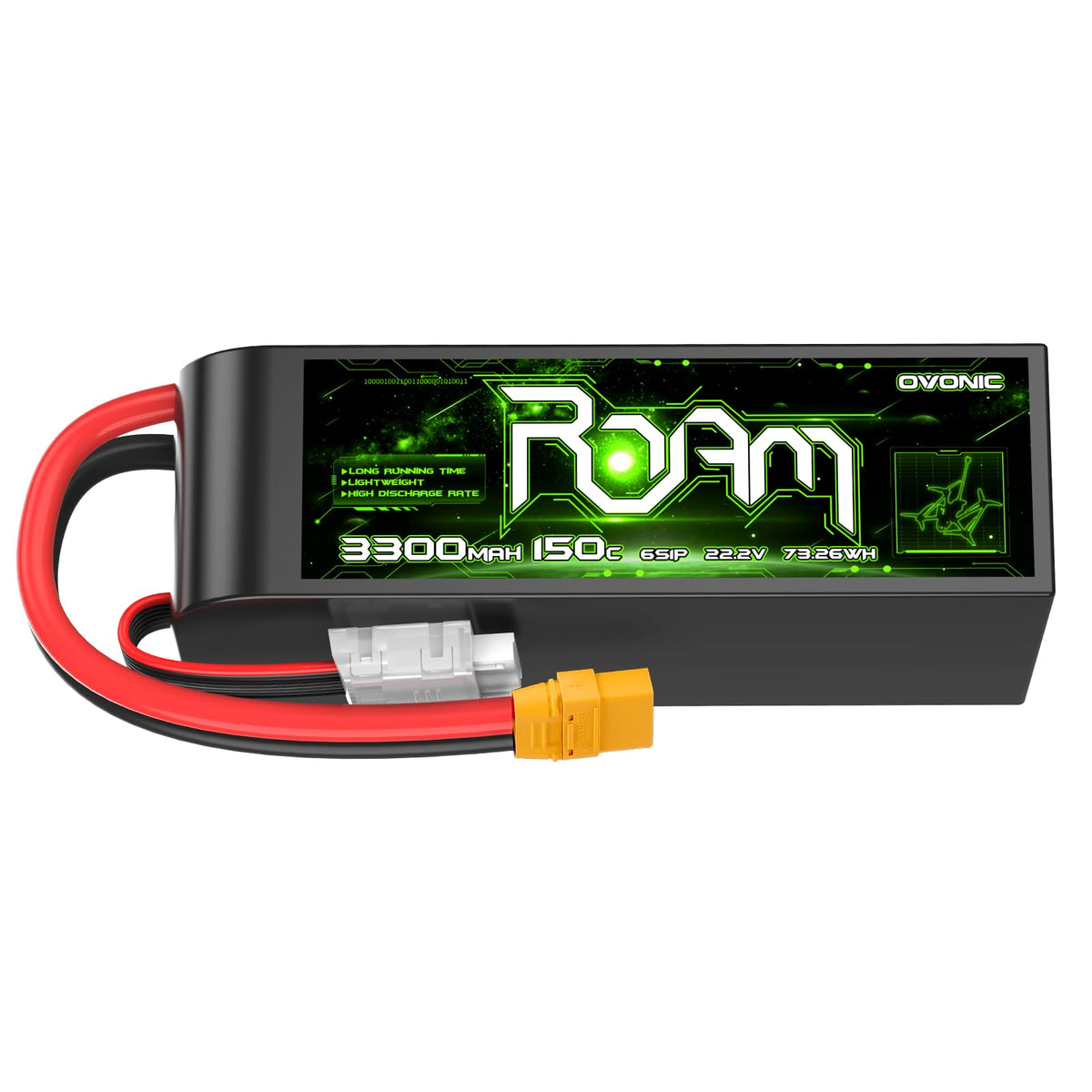 OVONIC Roam 6S 3300mAh battery top view showing compact LiPo design for long-range flights