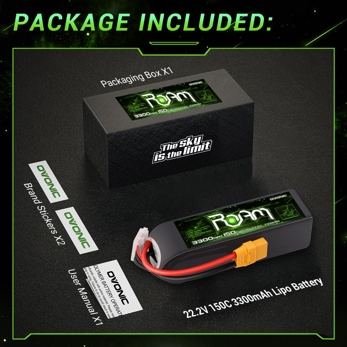 OVONIC Roam 6S 3300mAh compact size dimensions for 6-7 inch drones