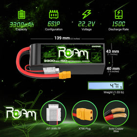 OVONIC Roam 6S 3300mAh battery XT90 connector side for secure power delivery