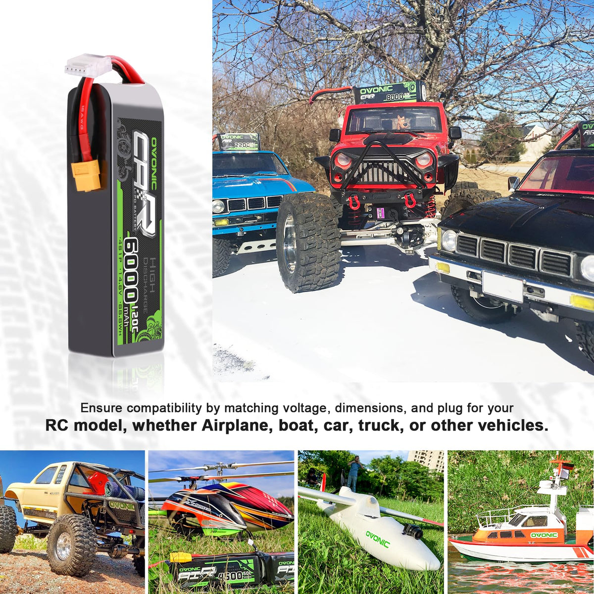 OVONIC 2-pack LiPo batteries arranged for easy storage and quick setup.