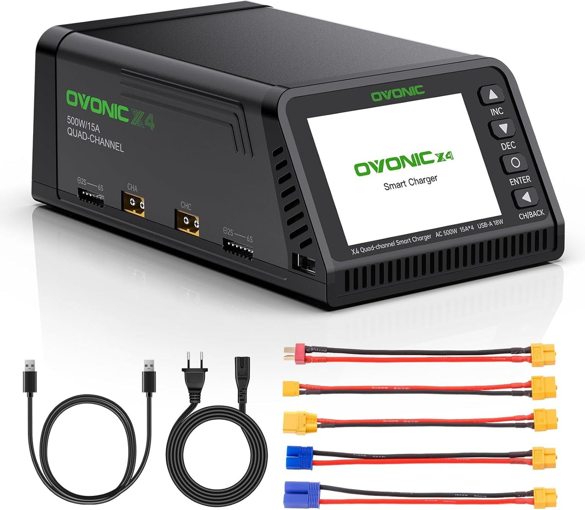 OVONIC X4 front panel IPS display shows charging status clearly and power distribution.