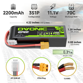 Close-up of OVONIC XT60 connector on the battery.