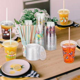 Ovveroche 100-pack cups, lids, and straws for party prep
