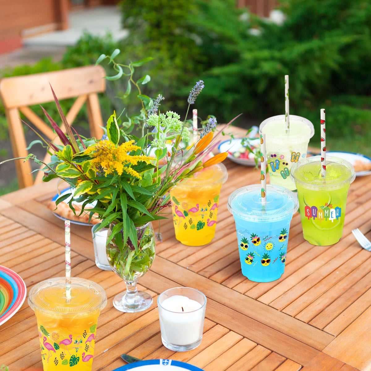 Ovveroche palm leaves design cups for beach party setups