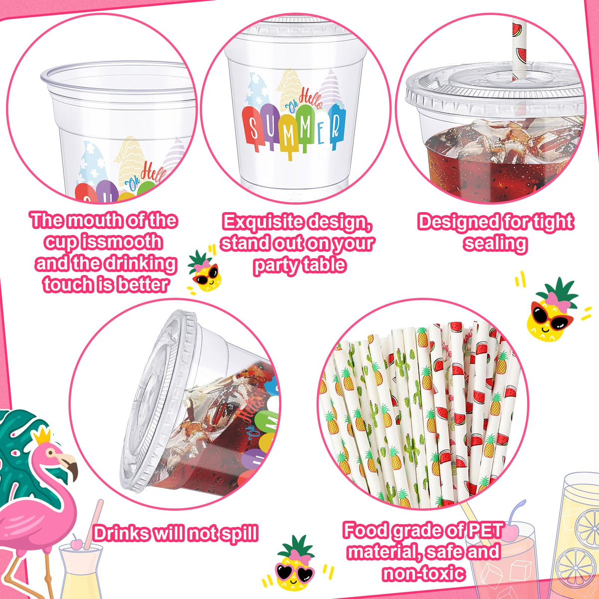 Ovveroche pineapple themed 12oz cups for tropical drinks