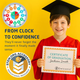 OWLCONIC educational wall clock: visual aids for independent learning.