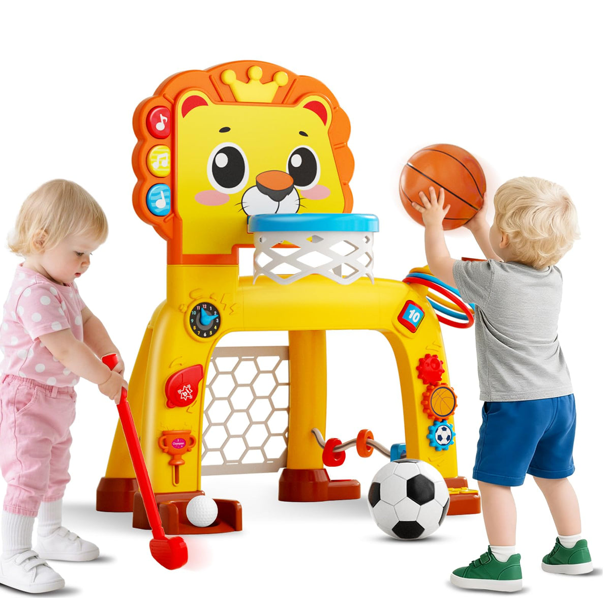 OWNONE 4-in-1 toddler sports toy with basketball hoop promotes active indoor play.