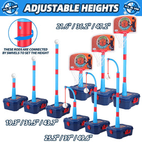 T-ball stand with adjustable height to help improve hand-eye coordination.