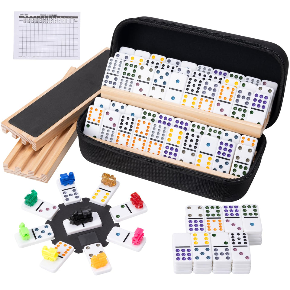 OZFRHO Mexican Train dominoes tiles arranged for quick play
