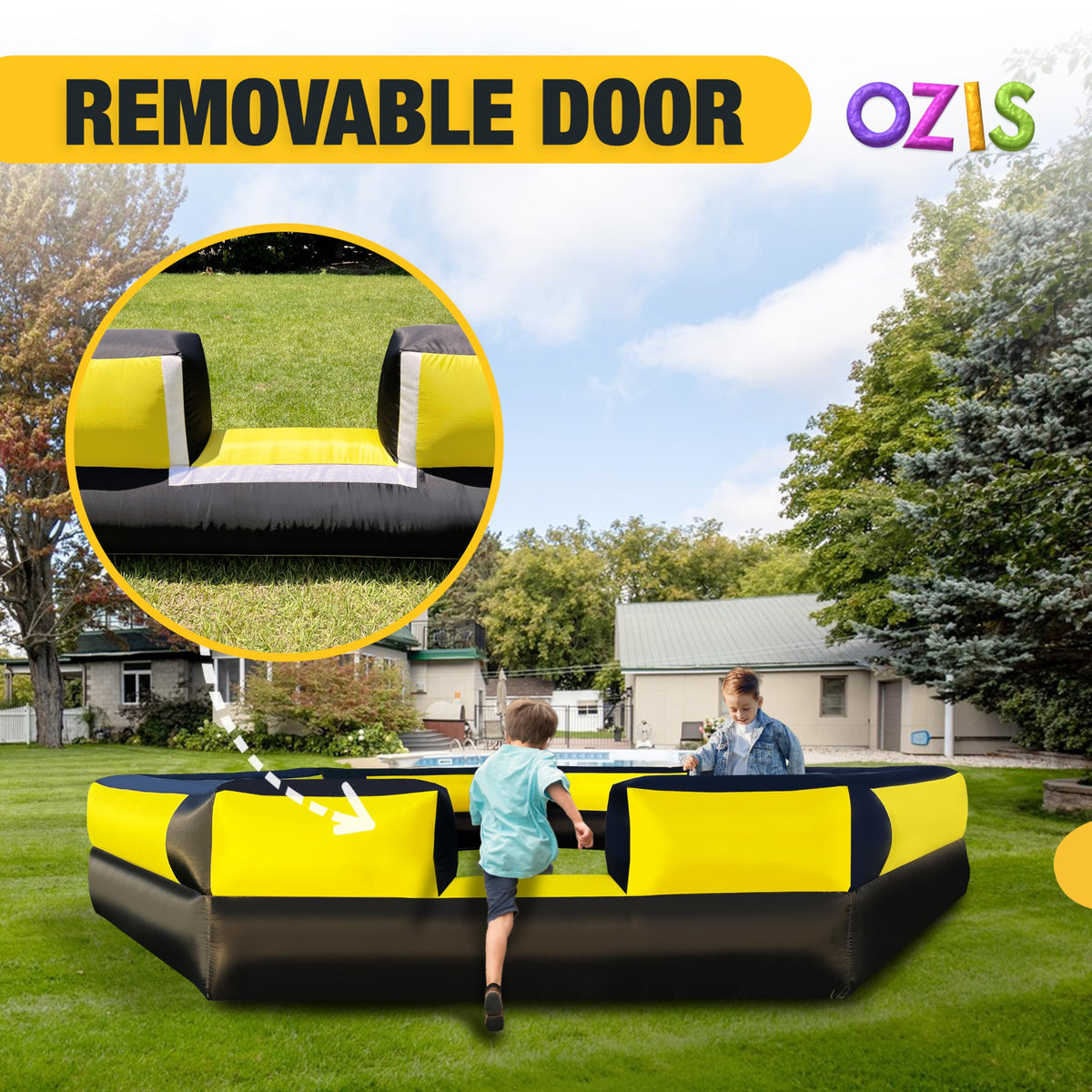 Portable storage bag for OZIS Gaga Ball Pit enhances portability.