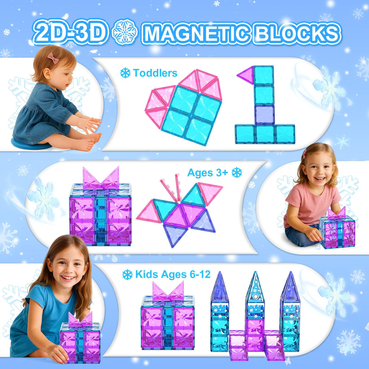Paaxido Diamond Magnetic Tiles colorful pieces enhance color recognition and spatial reasoning.