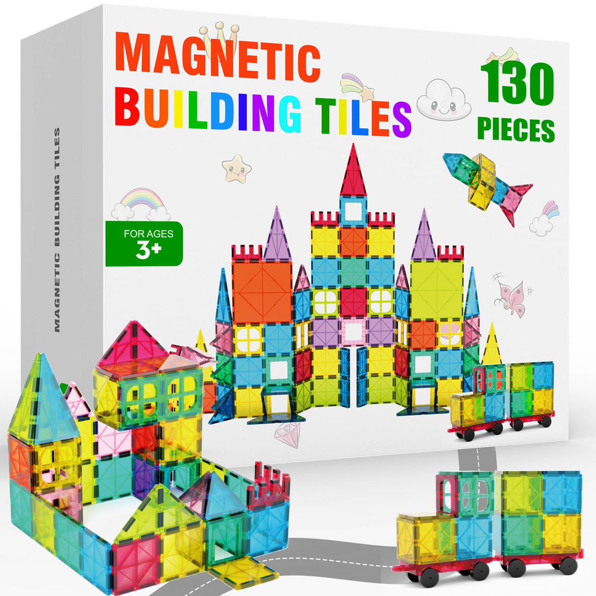 Paaxido Magnetic Tiles 130pcs kit encouraging imaginative building and STEM exploration.