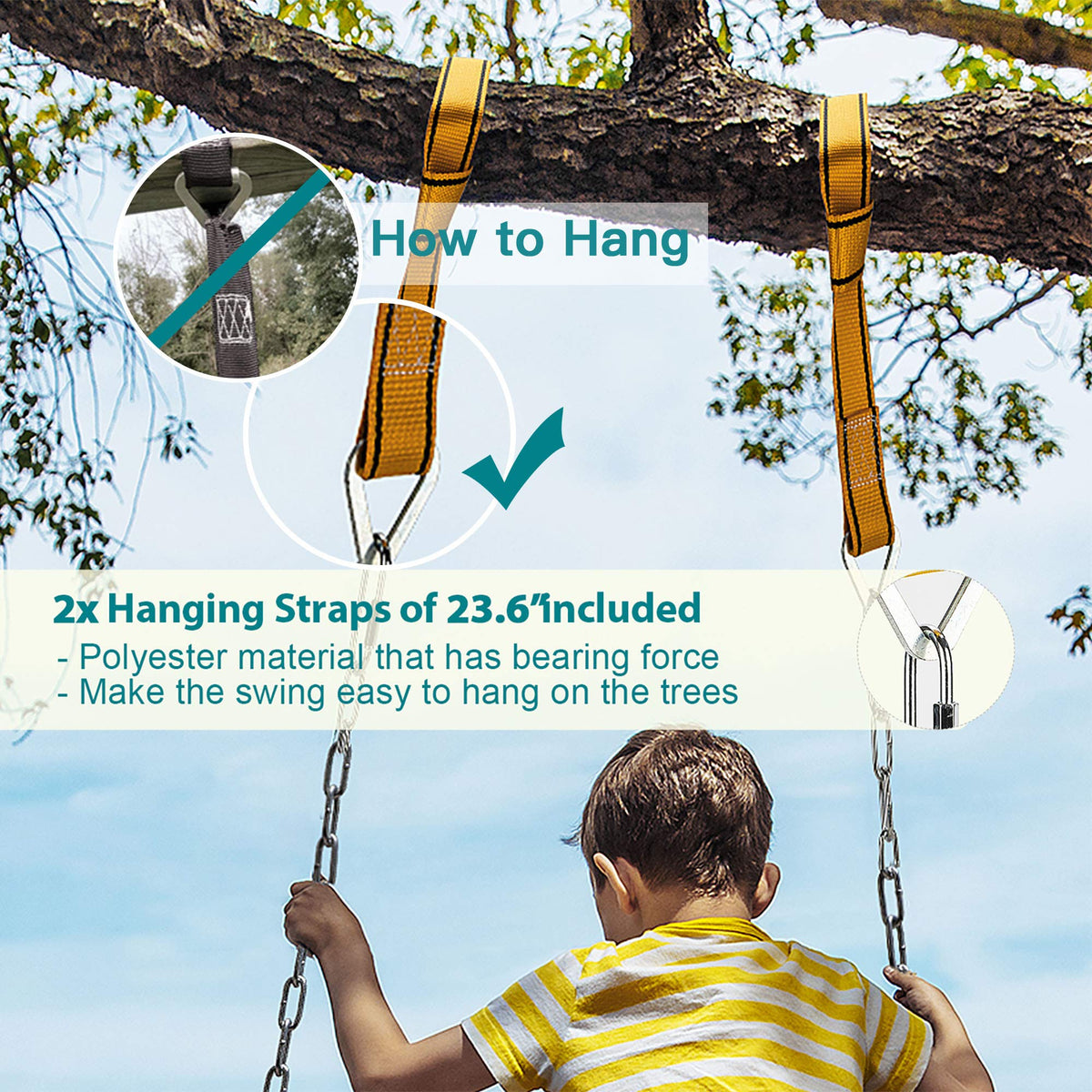PACEARTH included hanging straps 23.6in enable easy height adjustment.