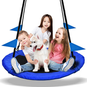 PACEARTH saucer swing blue seat enables shared backyard play for all ages.
