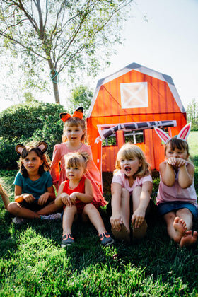 Carrying bag included with the Pacific Play Tents Barnyard Playhouse for easy transport.