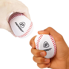 PACKGOUT foam baseballs loaded for pitching machine training.