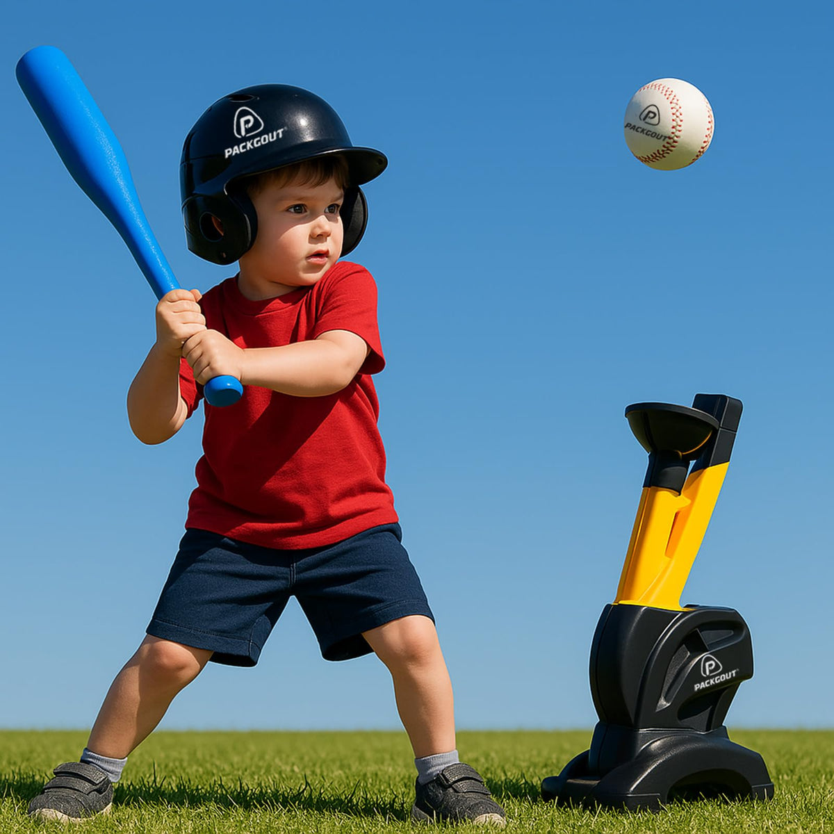 Group training session using PACKGOUT foam baseballs for team drills.