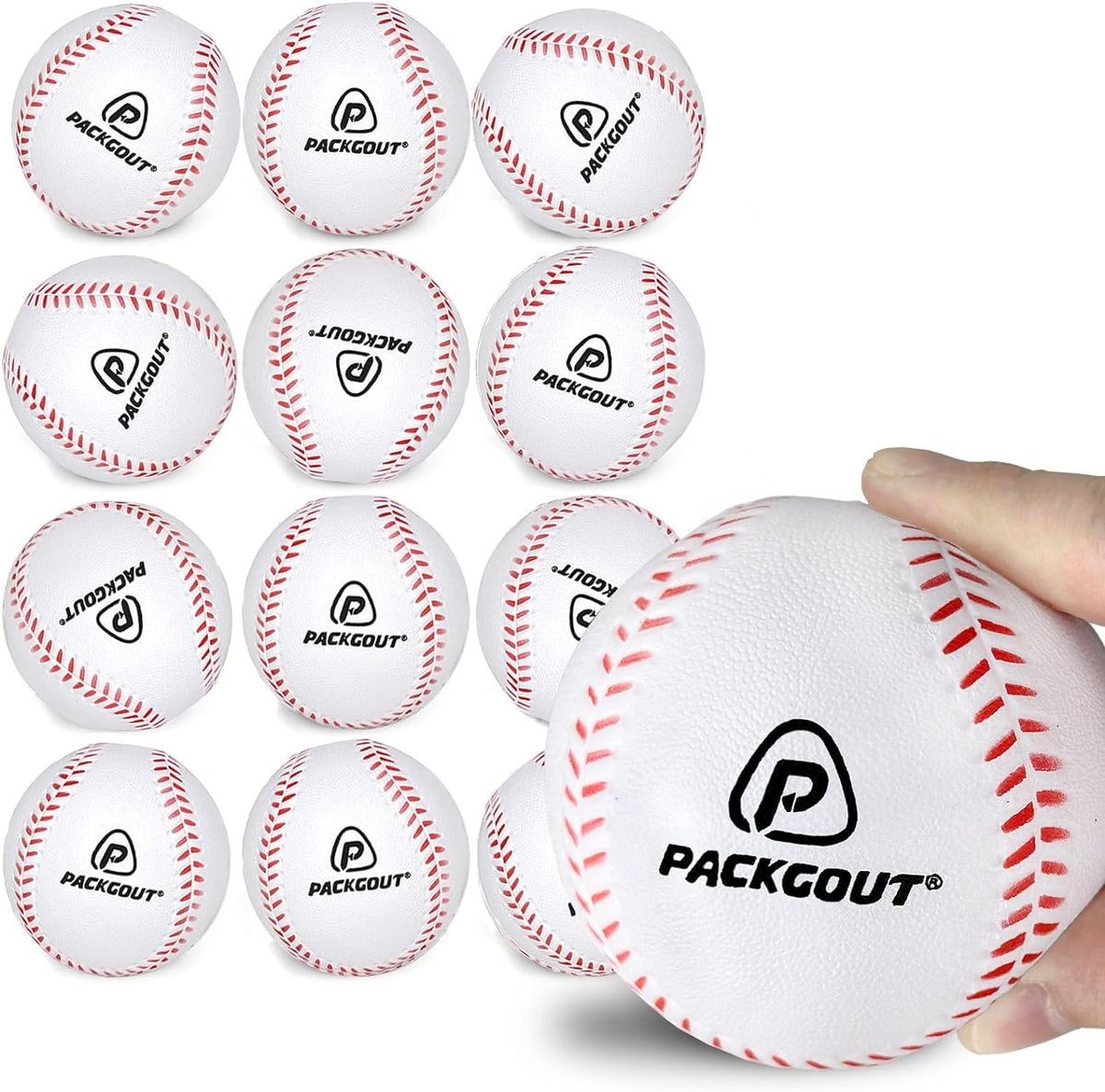 PACKGOUT soft foam baseball in hand for safe indoor practice with kids.