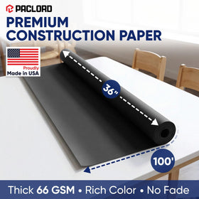 Paclord Black Construction Paper Roll, 45 lb thick for durable cutting and folding.