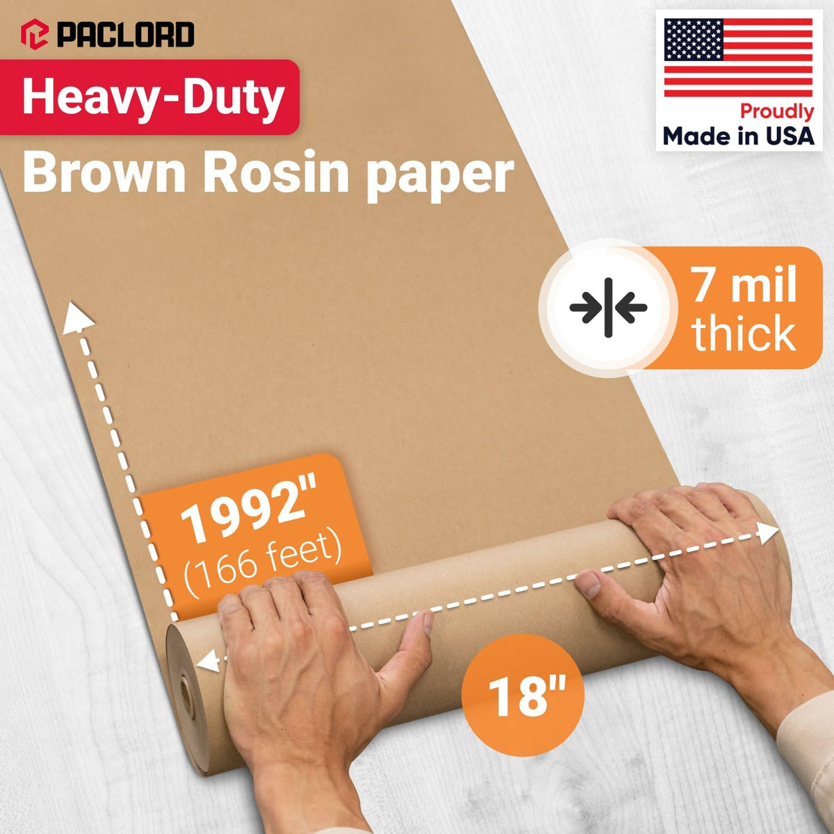 Paclord rosin paper, USA-made, heavy-duty roll protects hardwood floors from drips.