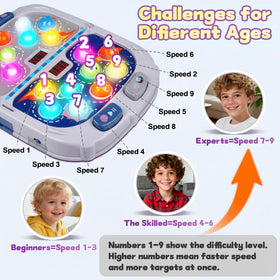 Pafolo Whack Game Mole lights and sounds support visual tracking and rhythm.