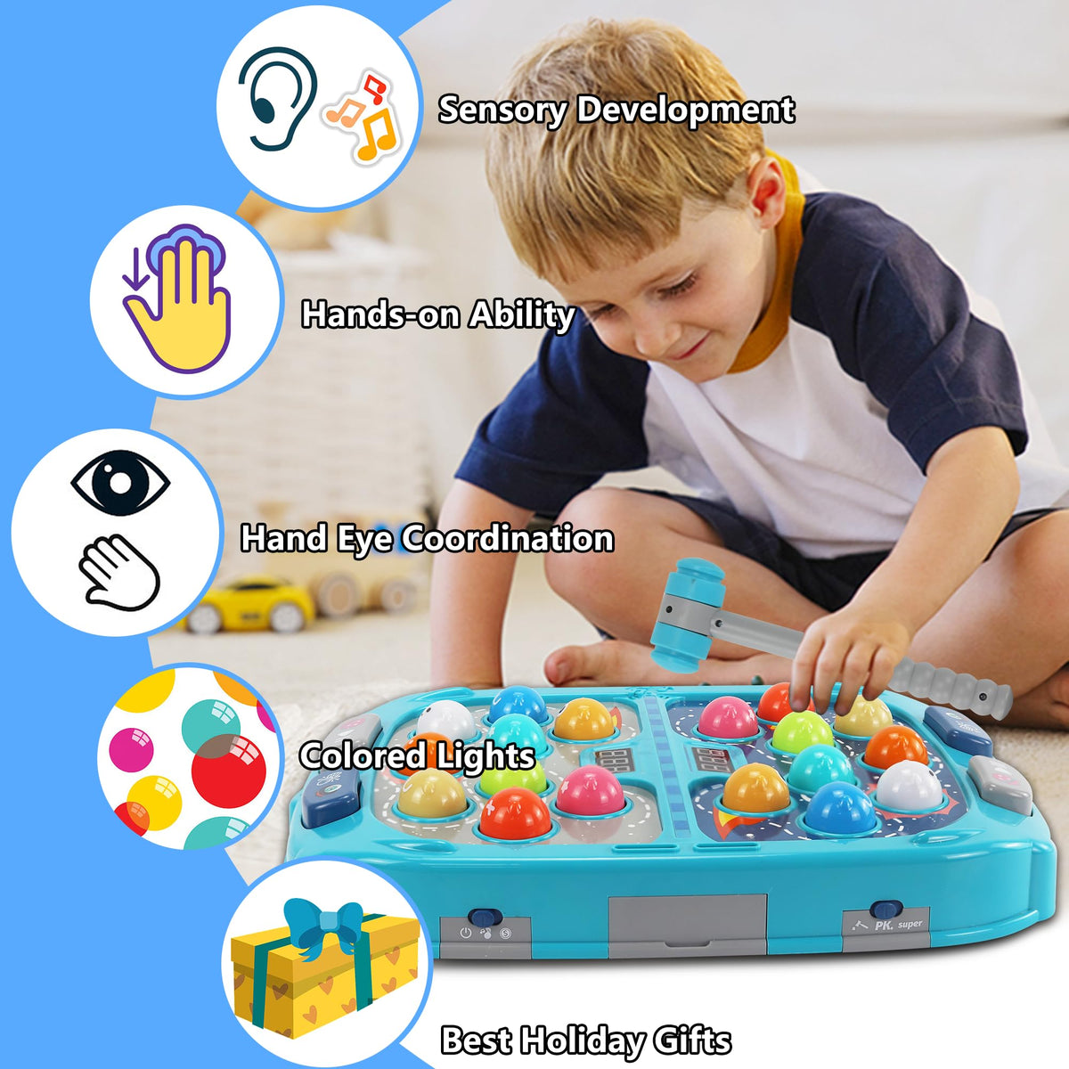 Pafolo Whack Game Mole soft rubber hammer ensures safe pounding.