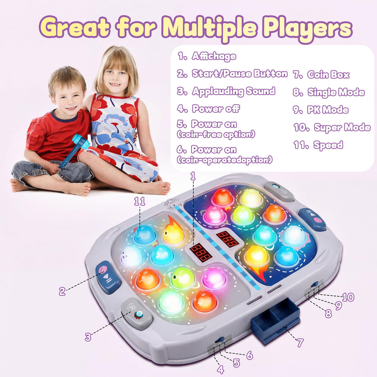 Pafolo Whack Game Mole uses soft rubber tips for safe, energetic play.