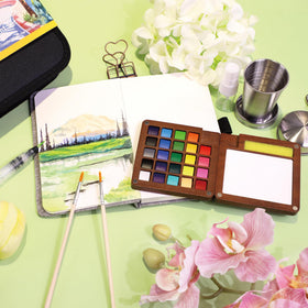 Pagather watercolor sketchbook pairs with the set for on-the-spot painting