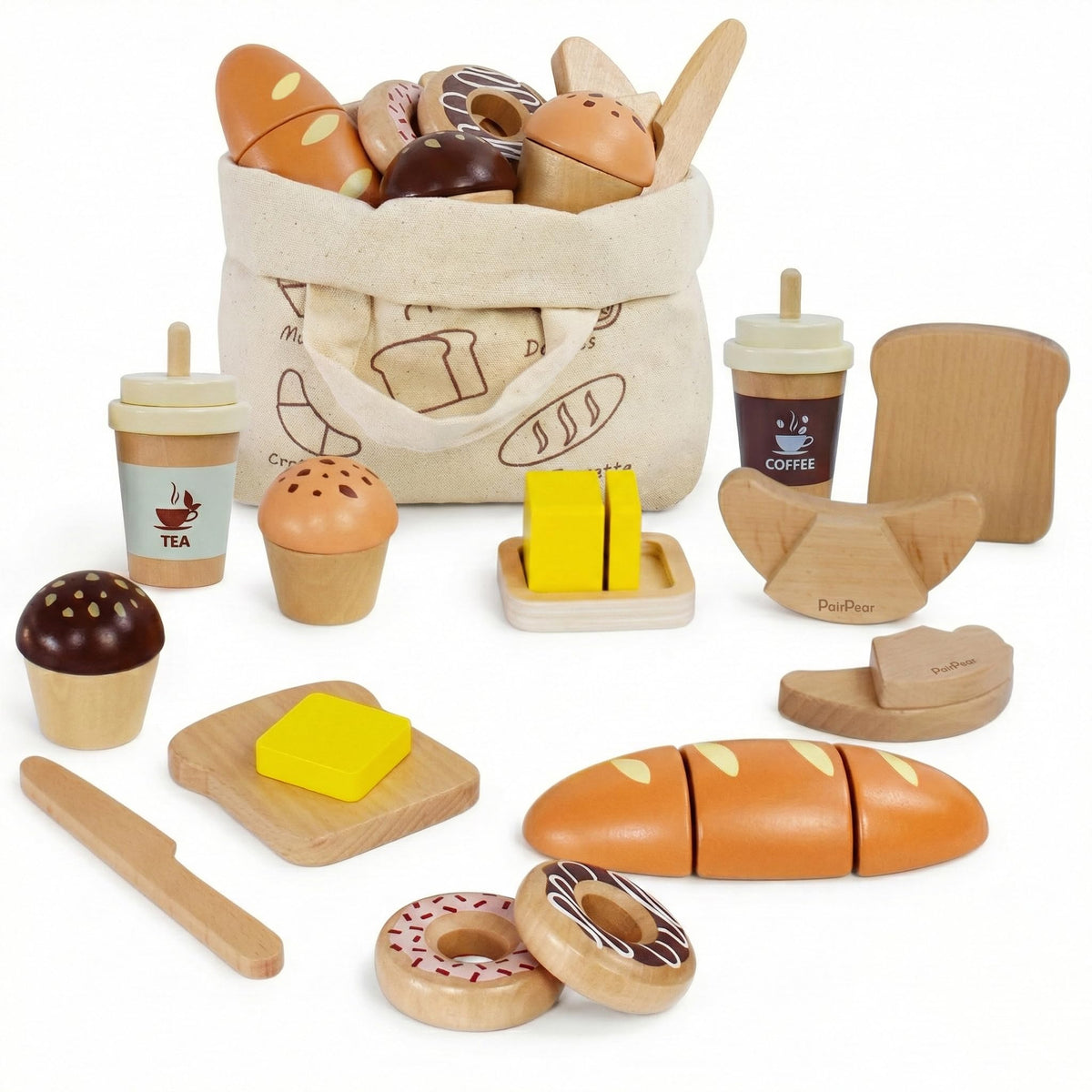 PairPear wooden bakery bread play food for imaginative breakfast role play