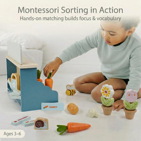PairPear label tiles clearly reveal vegetable names for early literacy practice.