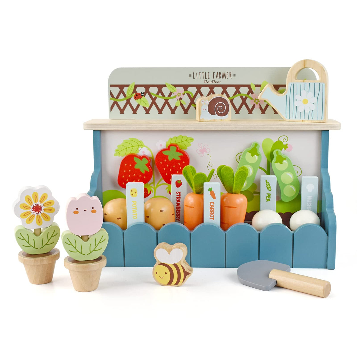 PairPear Montessori vegetable tiles arranged for matching play and early cognitive skills.
